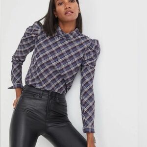 Veronica Beard Isabel Reverse Plaid Shirt Blouse Top Size 2